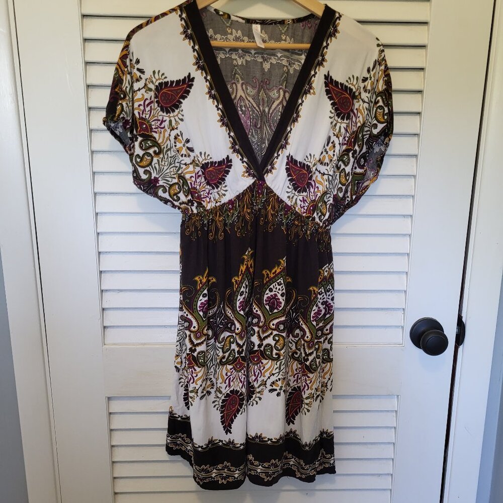 Women's Dress Medium Bohemian White Black Gold Olive Burgundy